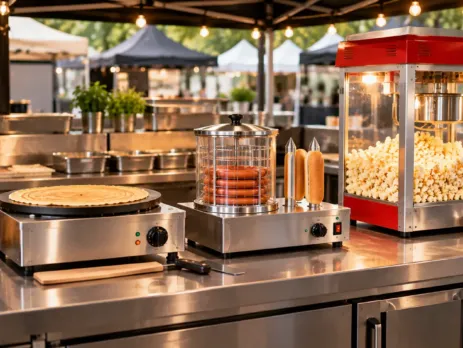 Stație compactă pentru clătite, hot-dog și popcorn la festival