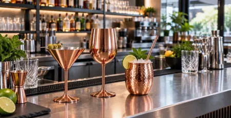 Pahare de cocktail și vin pe o stație de bar profesională