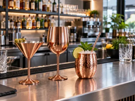 Pahare de cocktail și vin pe o stație de bar profesională