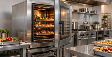 Cuptor profesional deschis într-o bucătărie HoReCa