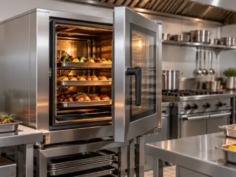 Cuptor profesional deschis într-o bucătărie HoReCa