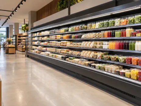 Vitrină frigorifică de perete într-un magazin alimentar