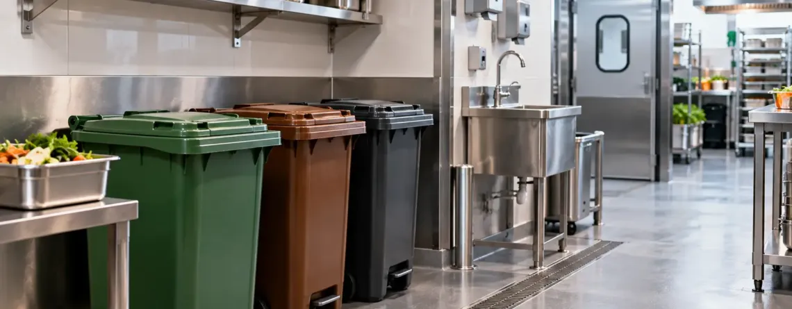 Zonă curată și organizată pentru deșeurile alimentare într-un restaurant