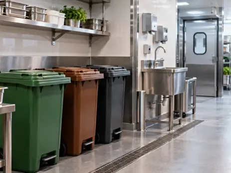 Zonă curată și organizată pentru deșeurile alimentare într-un restaurant