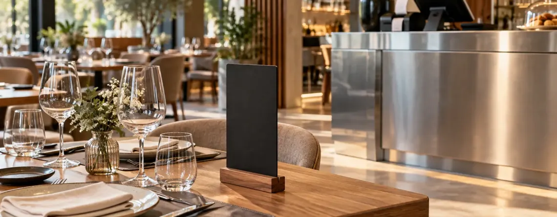 Zonă de casă într-un restaurant cu meniu pe masă