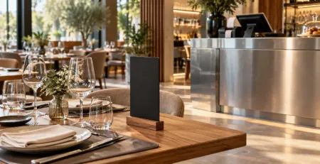 Zonă de casă într-un restaurant cu meniu pe masă