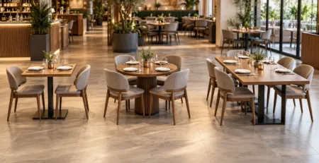 Mese de restaurant configurate pentru două, patru și șase persoane