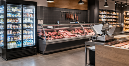 Echipamente magazin alimentar: vitrine frigorifice și feliator la tejghea