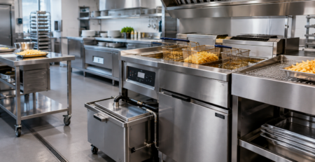 filtrare automată friteuză într-o bucătărie profesională HoReCa