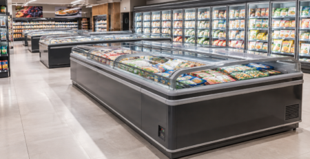 insulă frigorifică supermarket într-o zonă de produse congelate