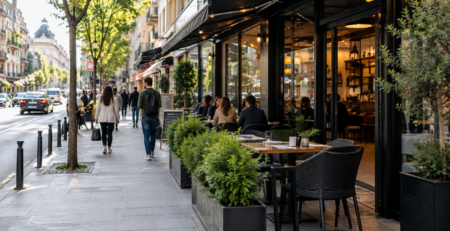 locație restaurant analizată într-o zonă urbană cu trafic pietonal, acces vizibil și front comercial activ