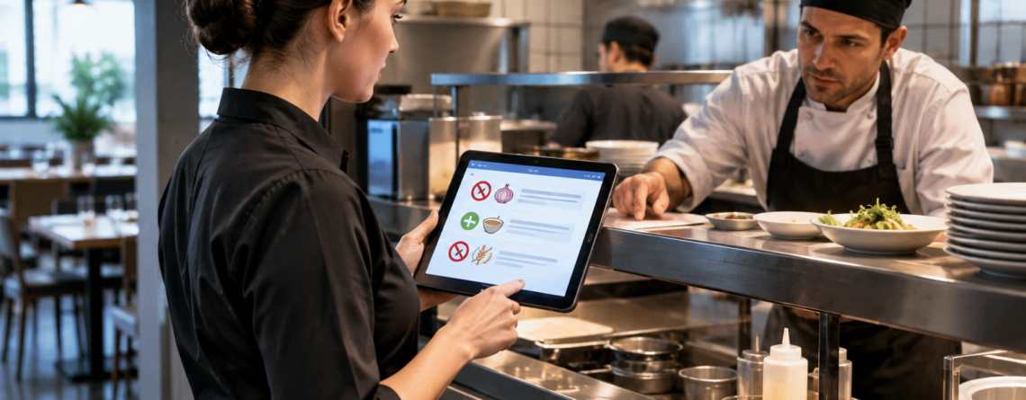 Scenă din restaurant care ilustrează modificări comandă restaurant comunicate clar între ospătar și bucătărie