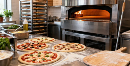Calculator vizual pentru pizza pe oră cuptor într-o pizzerie profesională