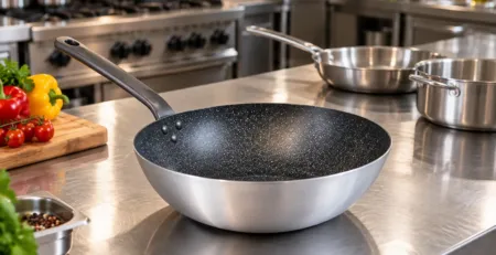 Tigaie profesională wok pe banc de lucru din inox